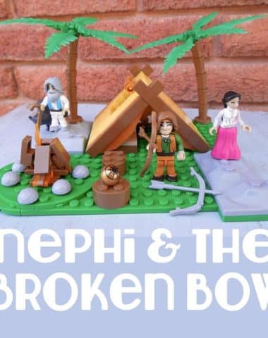 A closeup of a nephi and the broken bow sign