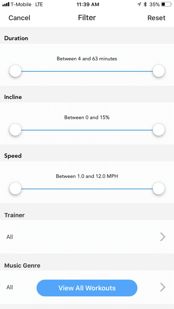 selecting a workout in aaptiv