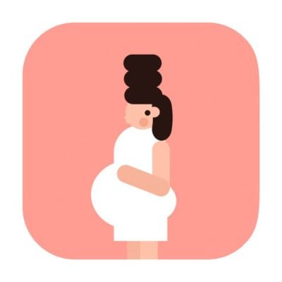 Pregnancy app logo with woman in white dress 