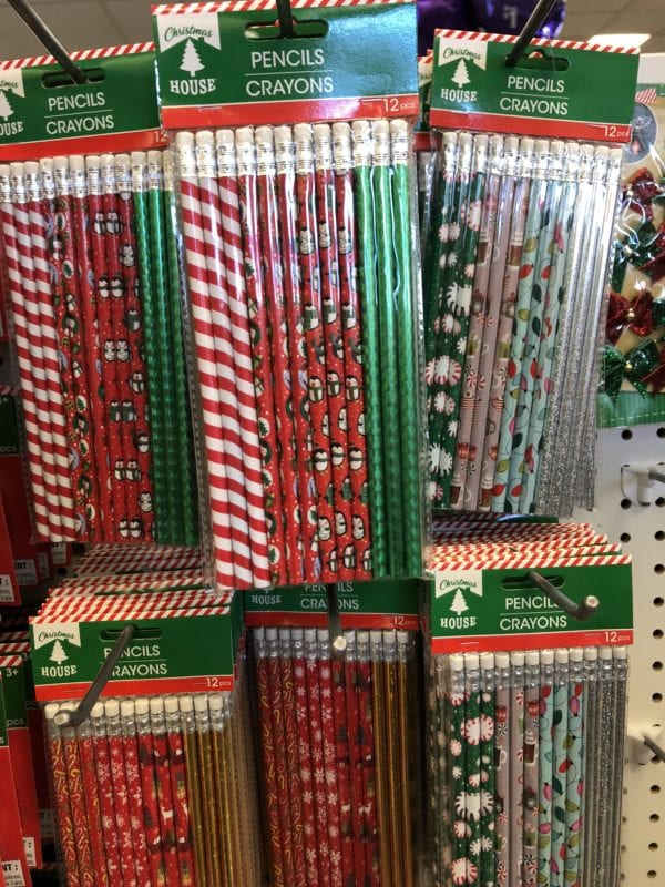 Pencils on display in a store