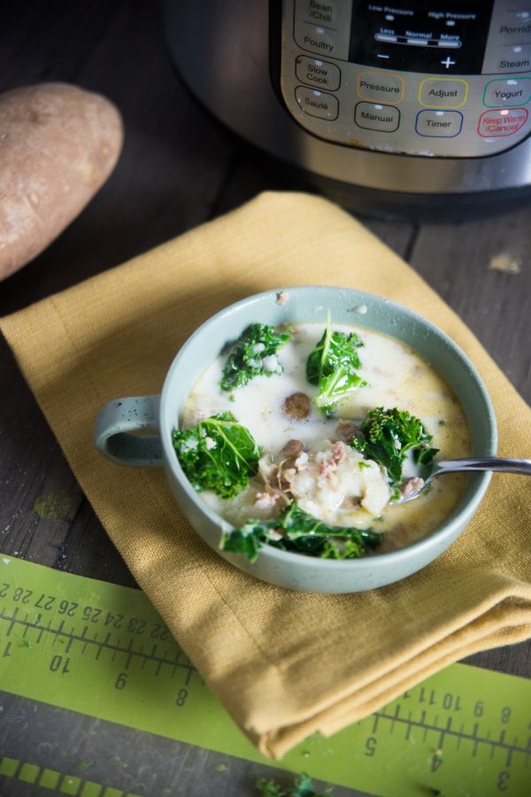 A plate of food with broccoli, with Soup