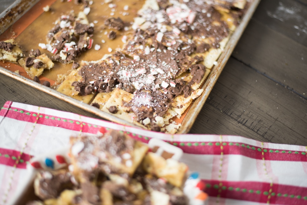 saltine cracker toffee on a pan