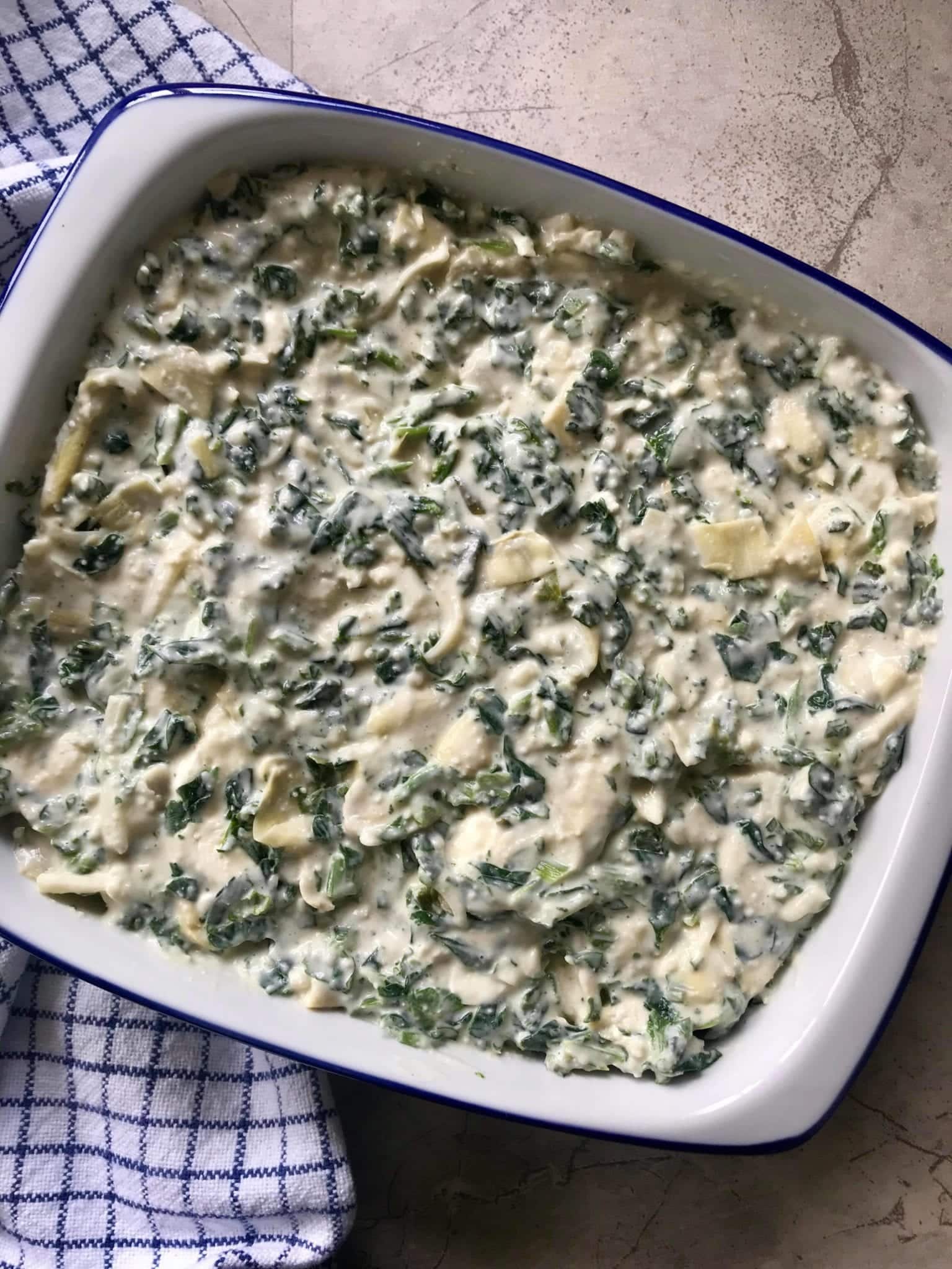 pan of spinach artichoke dip