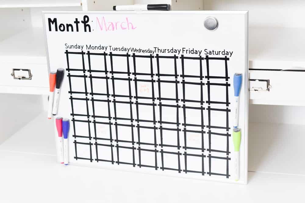 diy dry erase calendar