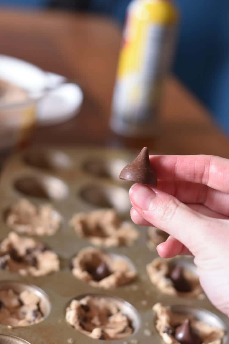 Two Ingredient Cookie Muffins With Hershey Kiss Centers