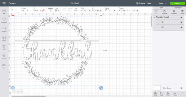 Cricut Design Space Screen Shot