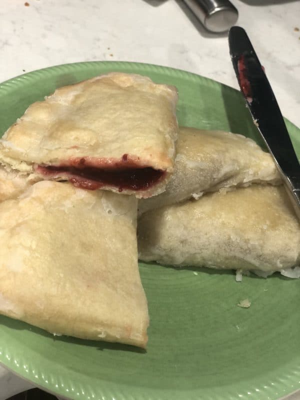 Closeup of a pie on a green plate