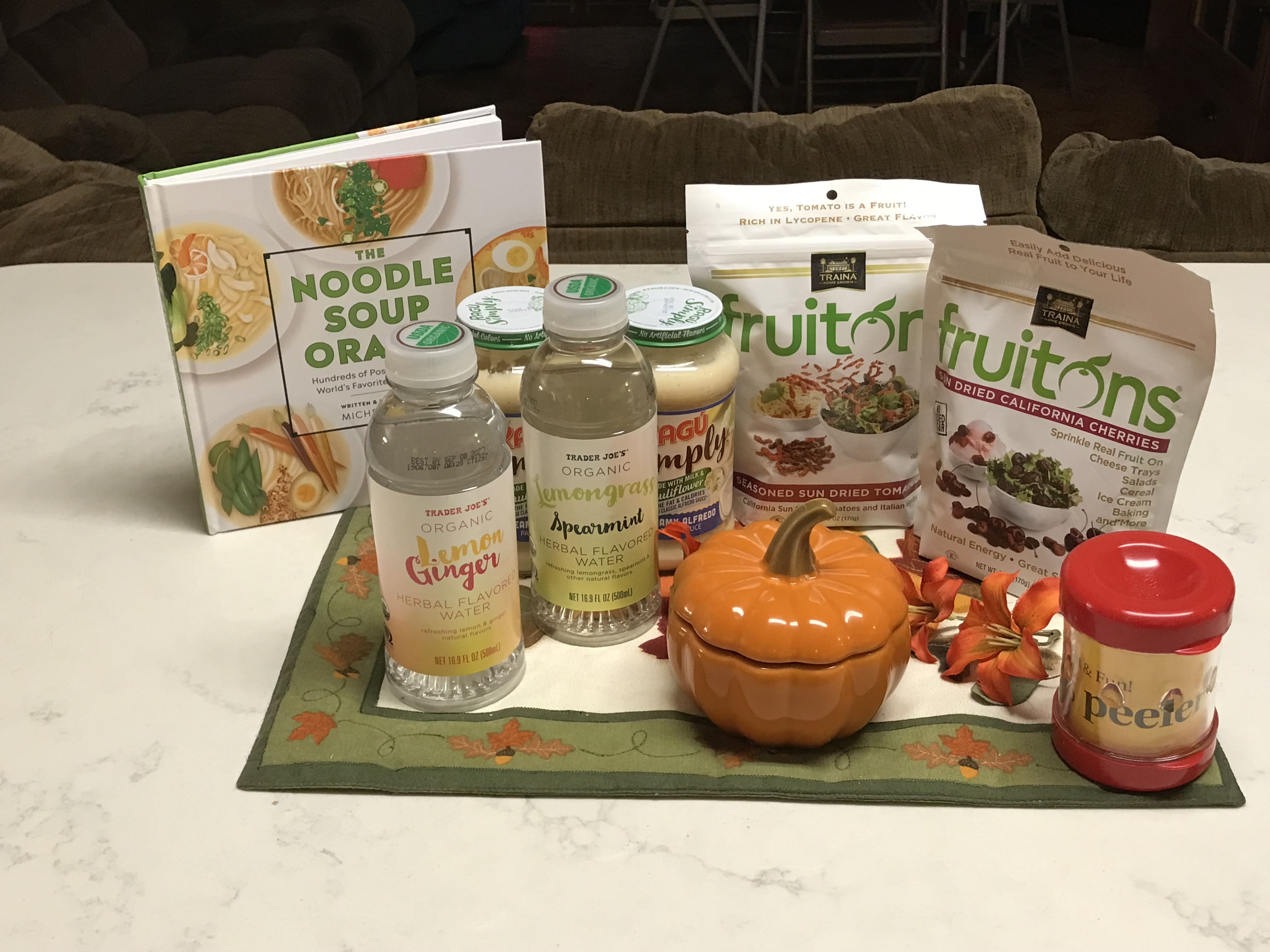 A box filled with different types of food on a table