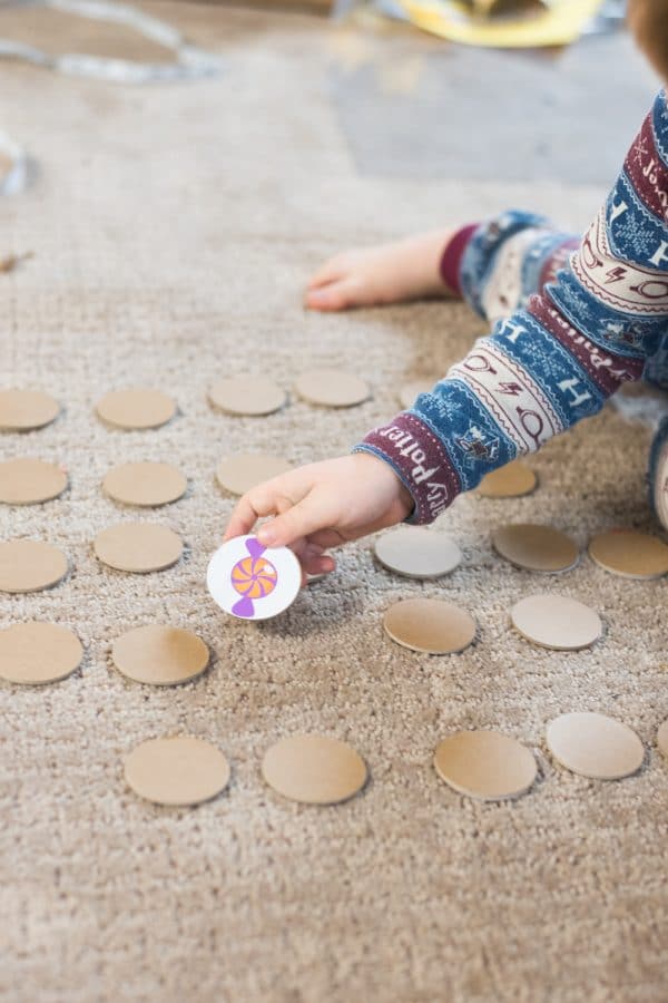 child playing matching game