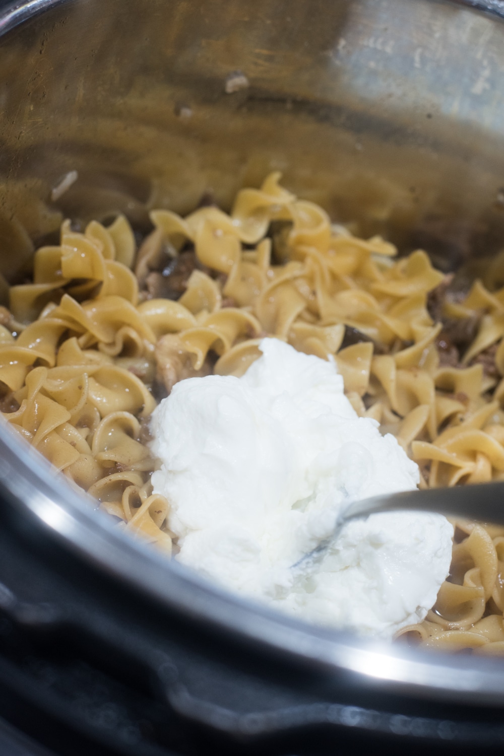 A bowl of noodles with sauce, with Beef Stroganoff and Recipes