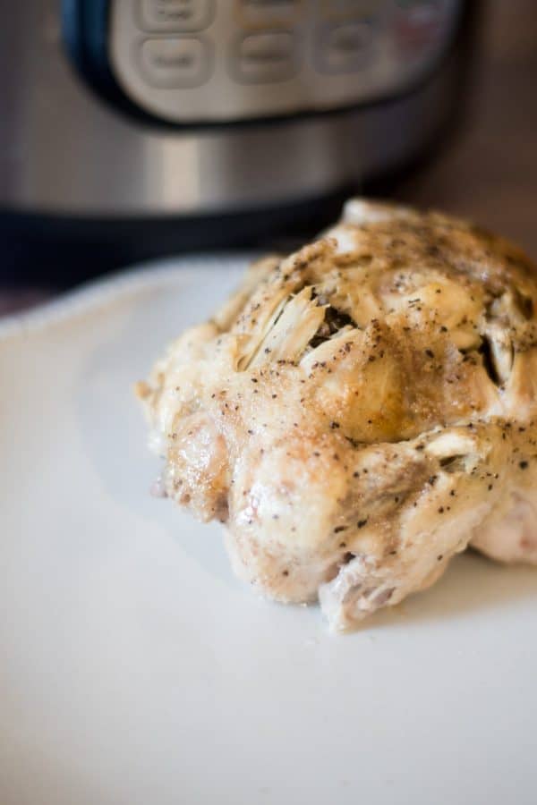 A close up of food on a plate, with Cornish game hen