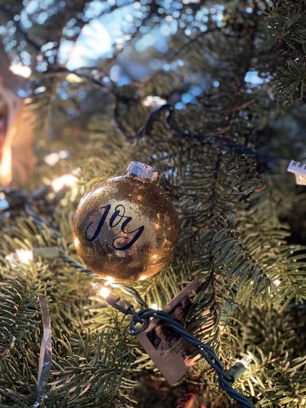 glitter ornament in tree