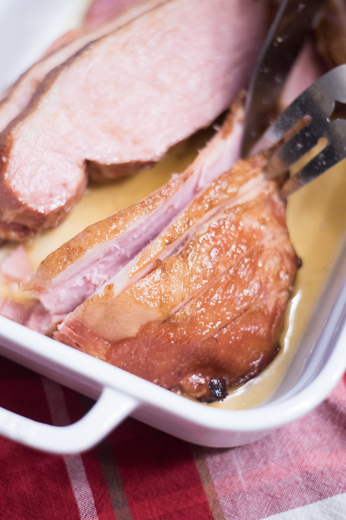 A close up of a plate of food, with Ham