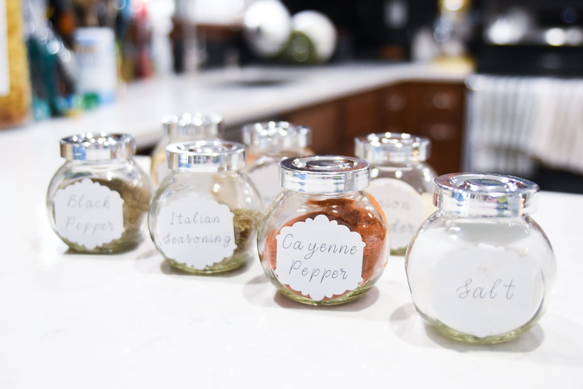 Spice jars with labels