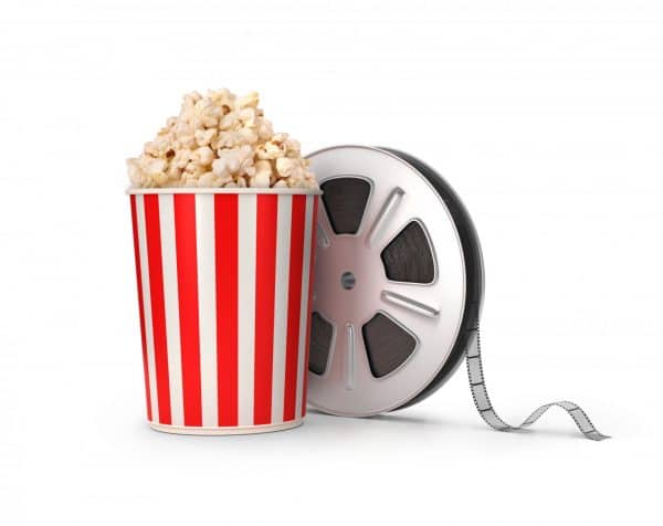 popcorn and movie reel