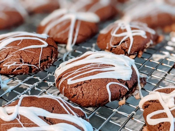 rolo cookies drizzled with white chocolate