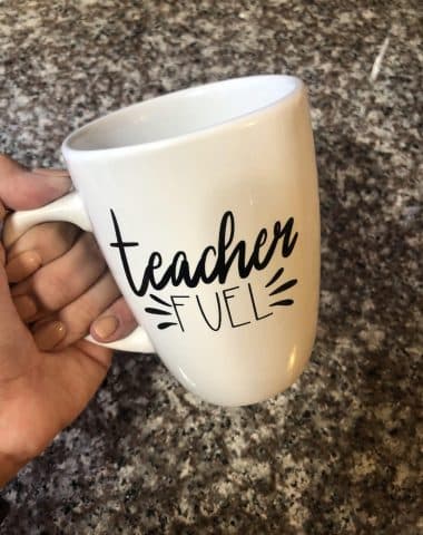 mug with "teacher fuel" written on it