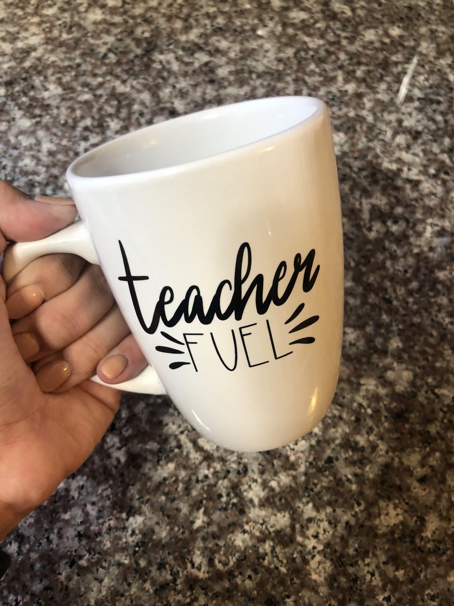 mug with "teacher fuel" written on it