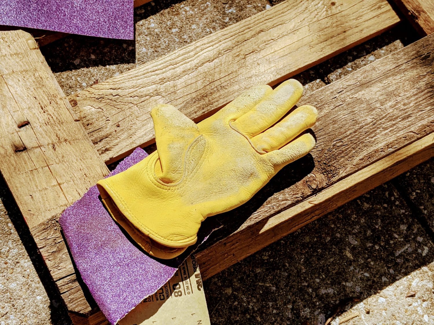 gloves on pallet garden