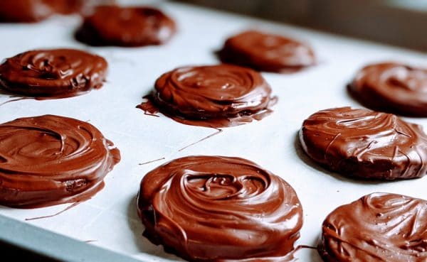 covered thin mint cookies in chocolate